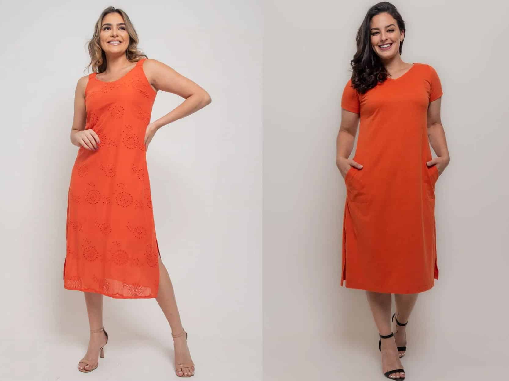 Modelos com vestidos laranjas